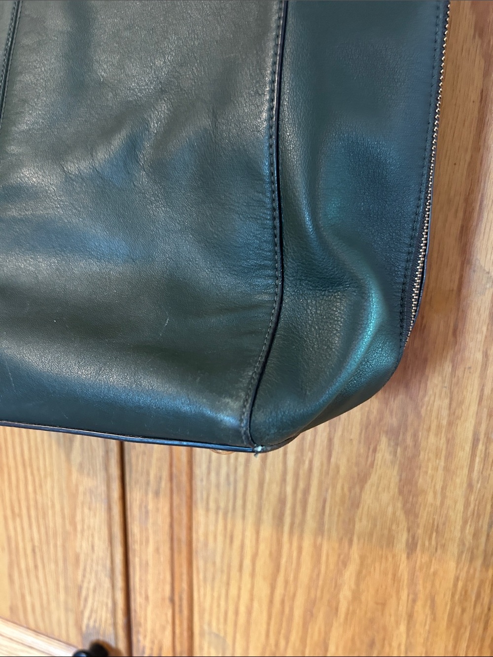 Coach Dark Green Leather Tote with Front Pocket and Silver Hardware - Picture 3 of 13